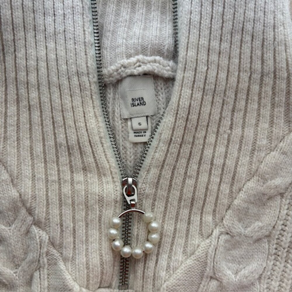 River island Oat Cable Knit Quarter zip - Picture 2 of 4